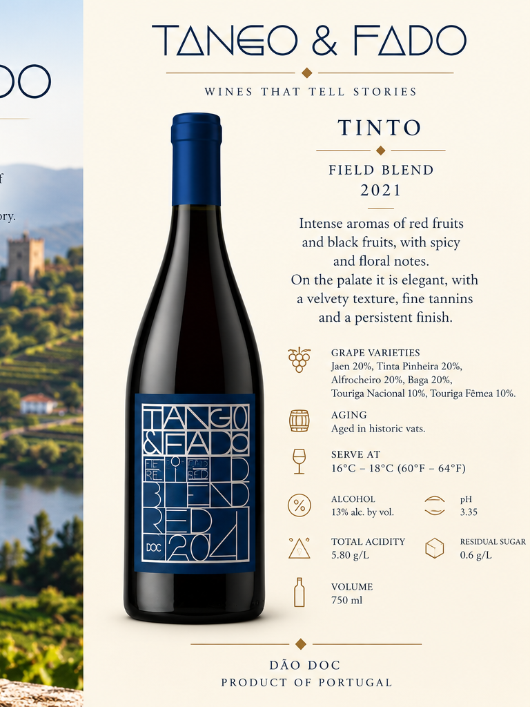 Tango & Fado Dão DOC 2021 catalog image with tasting and technical details