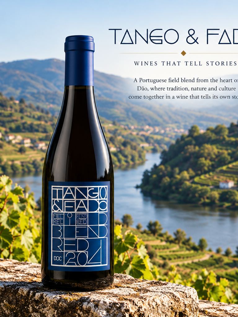 Tango & Fado Dão DOC 2021 in a Portuguese vineyard landscape